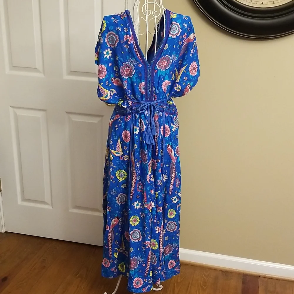 Boho women's blue patterned dress - Picture 7 of 10